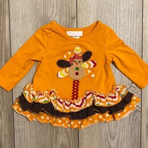 Bonnie Baby Girl Thanksgiving Turkey Long Sleeve T-shirt - Size 6-9M